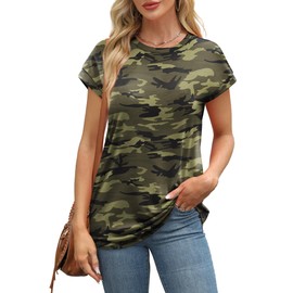Alaroo Camo Tops for Women Trendy Camouflage Print Summer Fashion Workout Tops Print 17 M