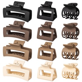 Medium Hair Clips for Women - 3 Styles Small Hair Claw Clips for Thin Thick Hair, Natural Color