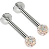 2pc 16g 1.2mm Aurora Borealis Labret Bar Lip Stud Cystal