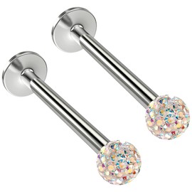 2pc 16g 1.2mm Aurora Borealis Labret Bar Lip Stud Cystal Sparkly Glitter Ball Surgical Steel Monroe Rings 12mm