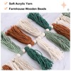 sourcing map Bohemian Yarn Tassel Garland with Wood Beads,3.9Ft Green