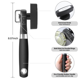 Beneno Can Opener, Manual Side Safe Cut Can Opener Smooth Edge with Durable Sharp Blade, Effort-Saving Knob & Comfortable Non-slip Handle, Black