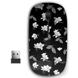 KAWAMOUSE 2.4G Ergonomic Portable USB Wireless Mouse for PC, Laptop, Computer, Notebook with Nano Receiver (White Plumeria)