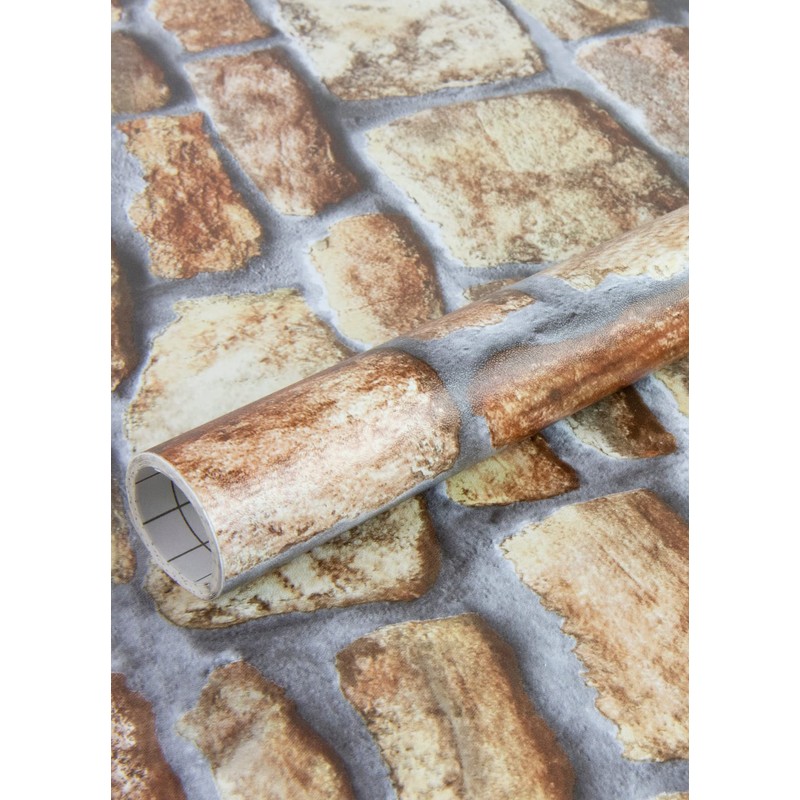 Fablon FAB10226 Stone Wall Adhesive Film, Brown