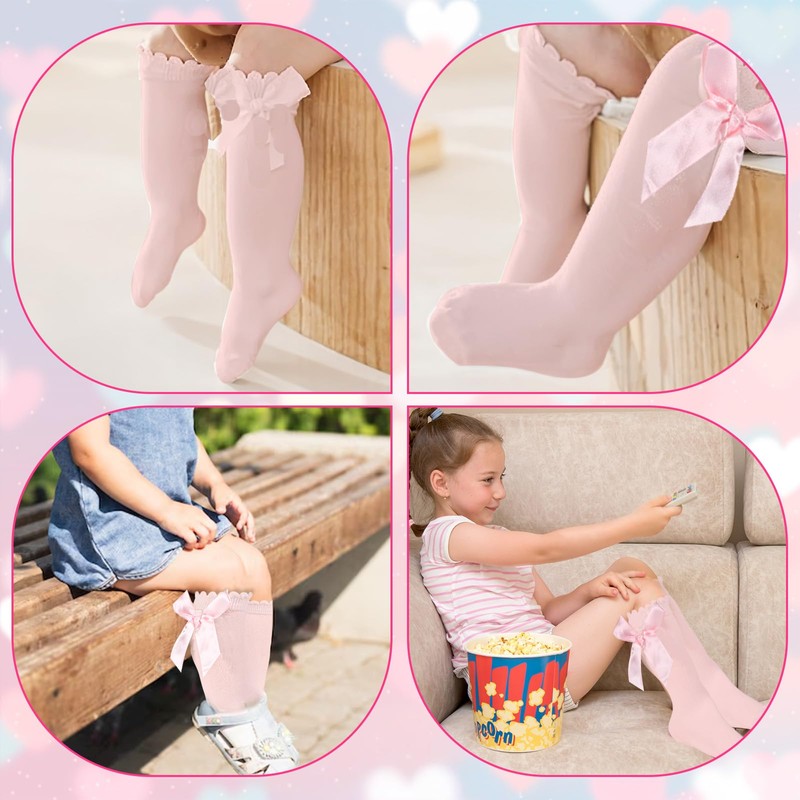 AOZUO Baby Knee High Socks, Baby Girls Bow Ruffled Knee