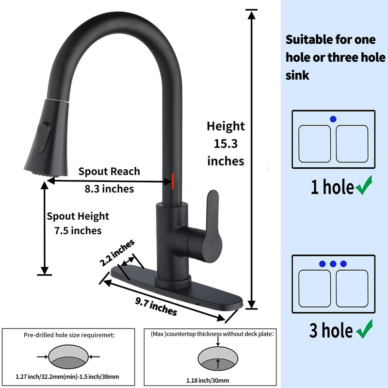 Kohonby Single Handle Kitchen Faucet with Pull Down Sprayer Modern