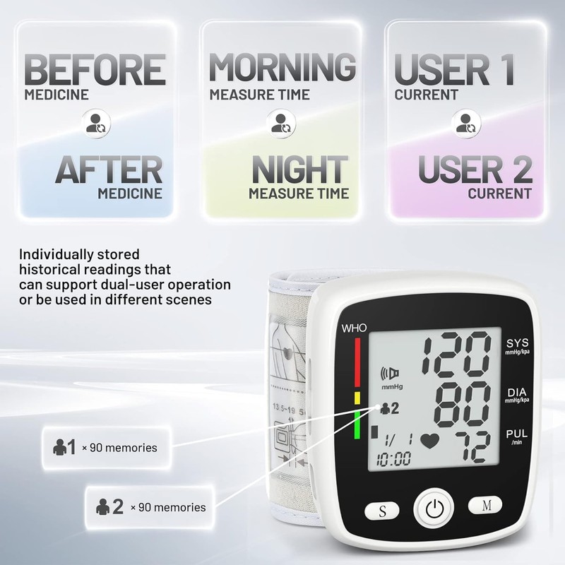 Blood Pressure Monitor Digital Wrist BP Machine Automatic BP Cuff