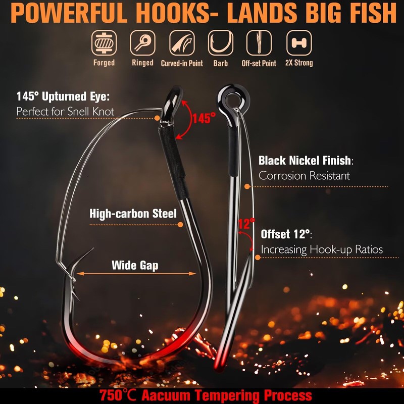 20PCS Weedless Hooks Weedless Circle Hooks for Catfish Bass Fishing
