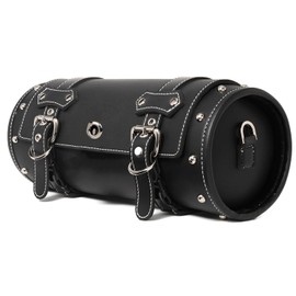 Motorcycle PVC Faux Leather Tool Bag | Universal Fork Bag | Handlebar | Tool | Motorcycle Roll | Saddle Bags | Handlebar Bag | Sissy Bar Storage Tool Bag | Black Belt