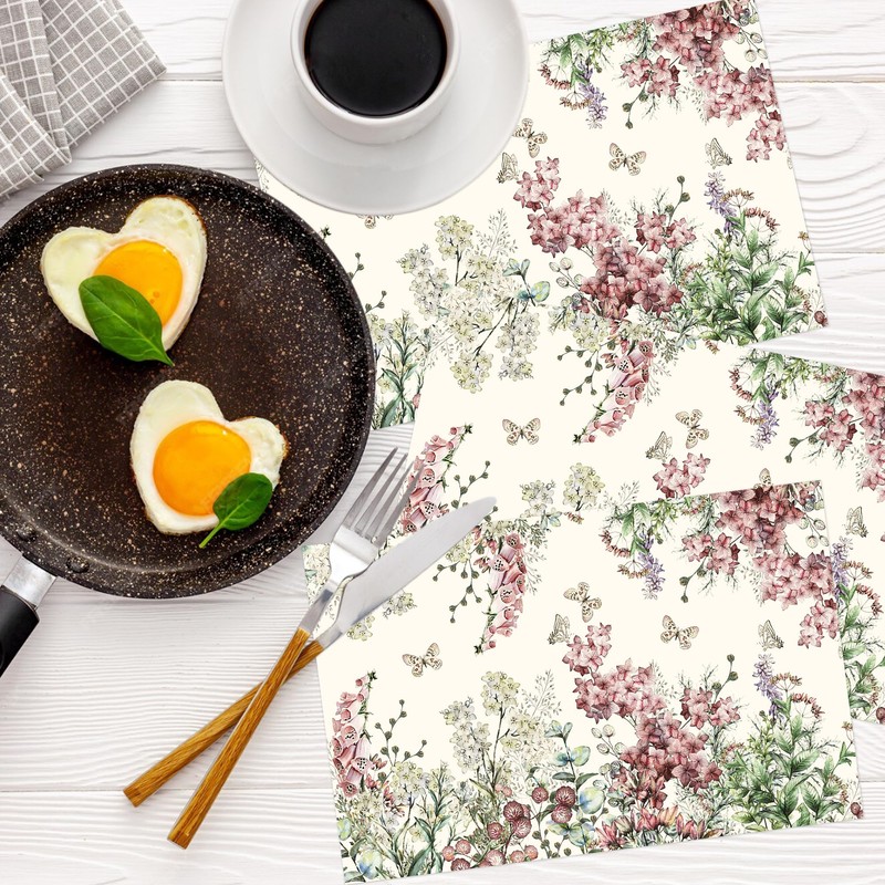 30 Pcs Retro Floral Disposable Placemats, Purple Bouquet Paper Placemats