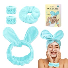my novel things Face Wash Headband Set Adjustable Makeup Hair Headbands, Cute Spa Skincare Headband and Wristband Set 4PK, Ideal for Face Washing Coral Velvet for Girl Women