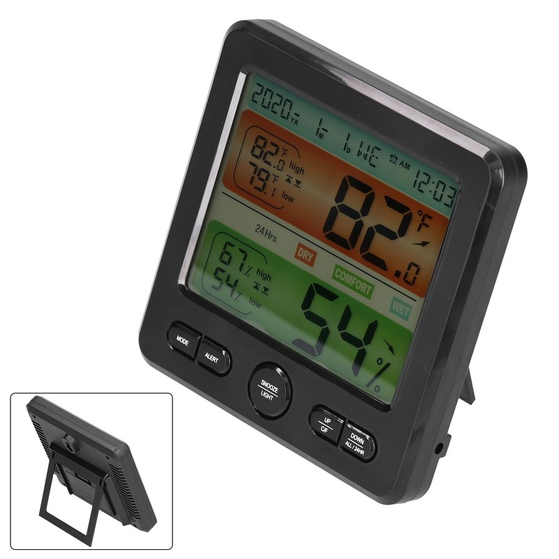 Indoor Temperature Humidity Gauge Clock Large Screen Electronic Digital Display