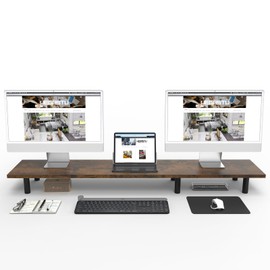 WEGASTU Large Dual Monitor Stand Riser 43.3IN，Vintage Home Office Storage For Desk Accessories，Solid Wod Desk With Adjustable Legs For computer/PC/Laptop/Printer/Container/dressing table