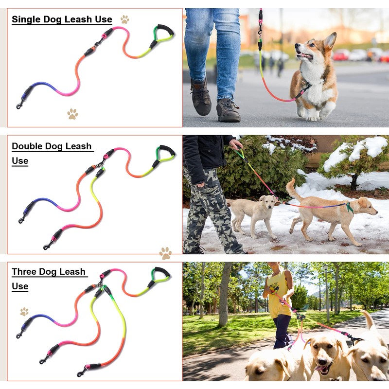 3 Way Dog Leash, 75 Inch Dog Leash Detachable 360