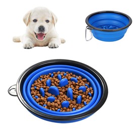 Slow Feeder Dog Bowl Slow Eating Dog Bowl Pet Bloat Stop Puzzle Cat Bowl Interactive Feeder Foldable Travel Feeder for Large Medium Small Dogs Indoor Outdoor Camping Hiking