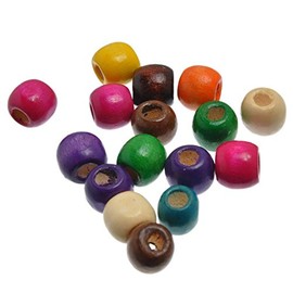 300 Multicolor Round Wood Beads 12mm x 11mm with 5.3mm Large European Hole