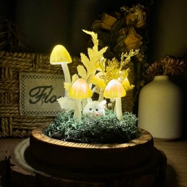 Mushroom Lamp, Decor LED Light in Glass Dome with Base for Home Bedroom Decor Birthday with Birthday Valentines Anniversaries Gifts Box (Yellow)