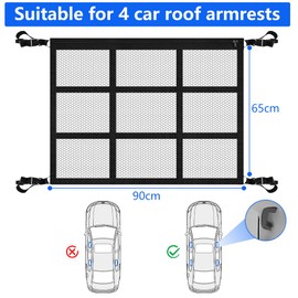 vsshe Car Ceiling Cargo Net Pocket, 90 x 65cm Adjustable Double Layer Mesh Roof Luggage Bag, Large Capacity Car Roof Storage Nets, Universal Stretchable Nets for Campervans Tents Quilts Toys Sundries