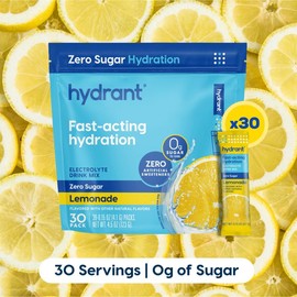 HYDRANT Sugar-Free Electrolyte Drink Mix Variety Pack - 30 Sticks | No Stevia, Real Fruit Juice Powder | Lemonade Flavor | Healthcare, Probiotics, Water | Non-GMO Verified, Vegan, Gluten-Free, Made in USA - Dietary:_Low Sugar Blood Orange