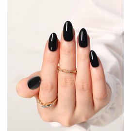 Morily Black Press on Nails Almond, 30Pcs Short Fake Nails Glossy Acrylic False Nails Reusable Full Cover Stick on Nails for Women, 15 Sizes, Thicker Fingertips