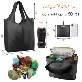 BeeGreen Black Grocery Bags Shopping Bags Large Reusable Bags Foldable Black Tote Bags 6 Pack Cute Holiday Bags with Handles Large Cloth Gift Bags Heavy Duty Groceries Bags Washable