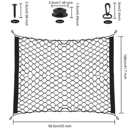 Luggage Net, Boot Net, Luggage Net Car, Luggage Net, Motorhome, Boot Net Car Size 110 x 60 cm with 4 Large Hooks, Extends to 140 x 100 cm, Storage Load Securing