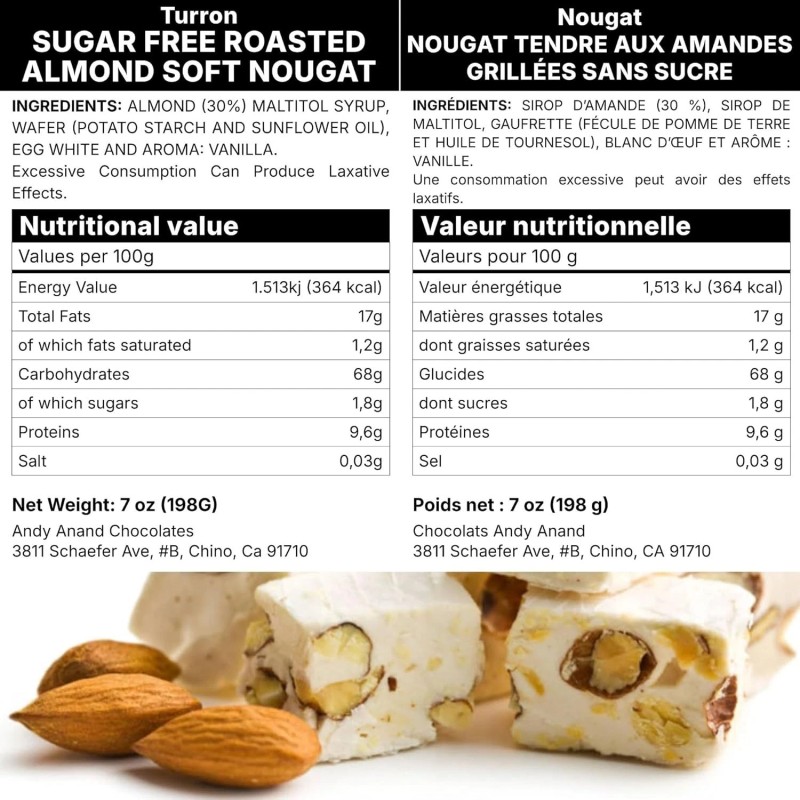 Andy Anand Sugar-Free Almond Nougat Brittle – 36 Bites, 2
