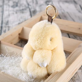 YISEVEN Bunny Stuffed Animal Plush Toy Rabbit Fur Keychain Fluffy Soft Cute Fuzzy Accessories Furry Ball Key Chain Gift for Women Teens Girls Kids Backpack Purse - Beige