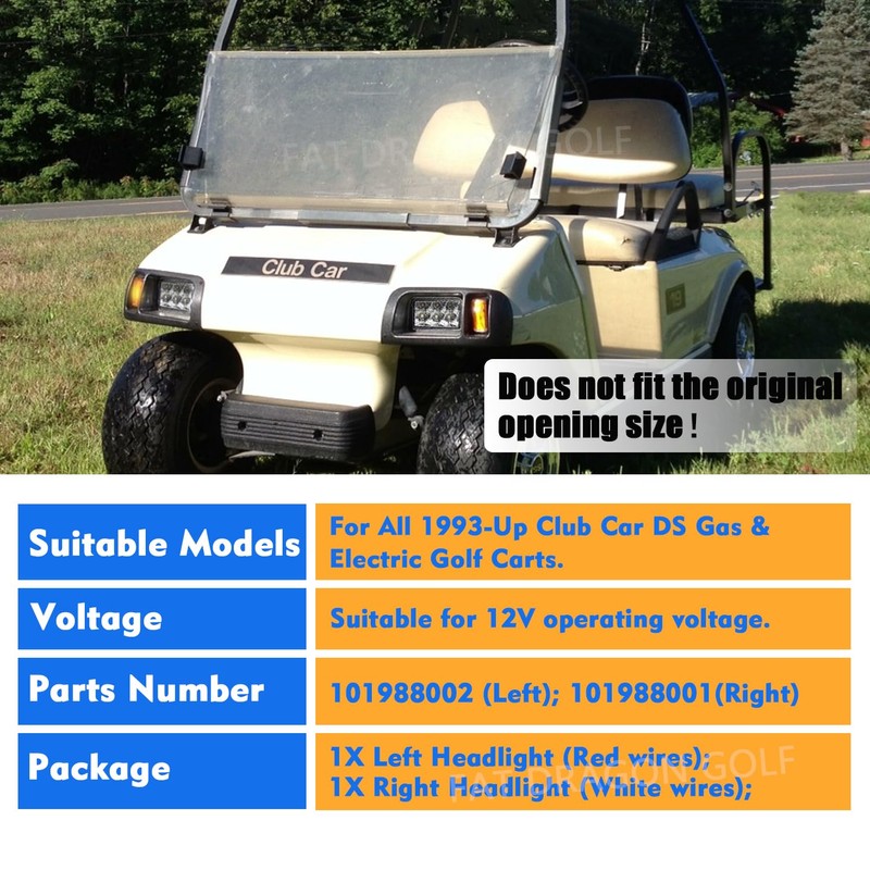 Panglong Club Car DS LED Headlight Kit with Adapter Wire,