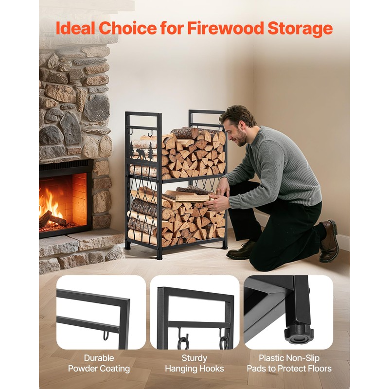 VEVOR Indoor Firewood Rack, 1.3 ft 2-Tier Firewood Holder with