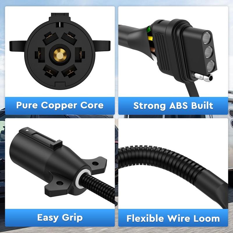 MICTUNING 7 Way Blade to 4 Way Flat Trailer Adapter,