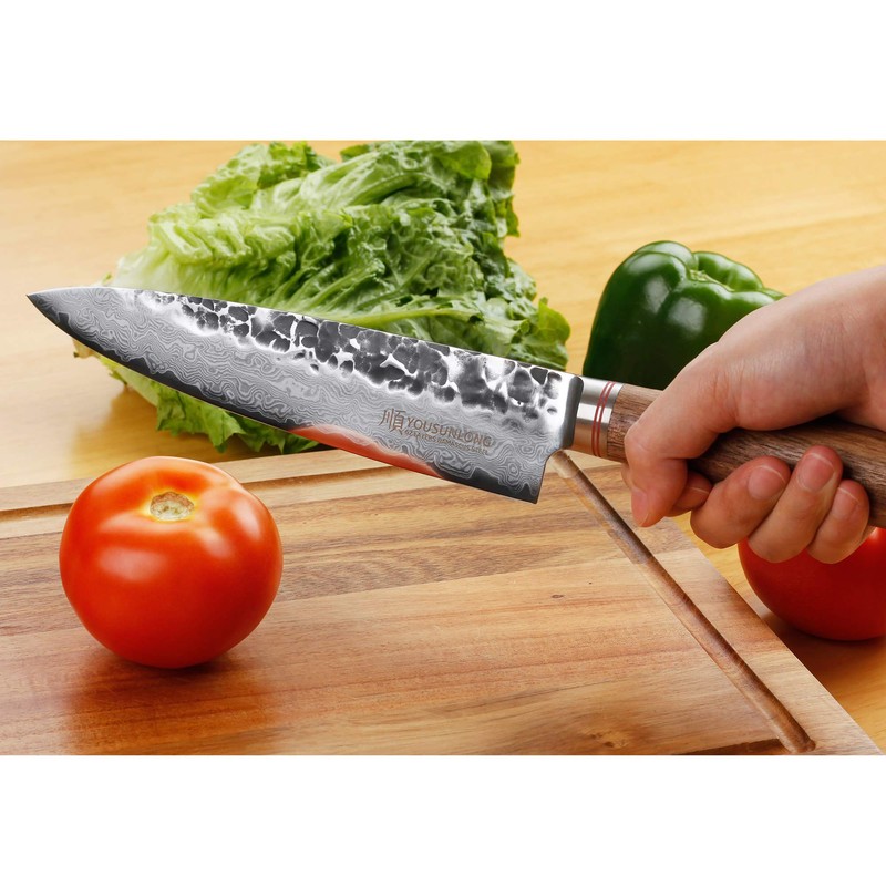 YOUSUNLONG Chef's Knives 8 inch Japanese Hammered Damascus American Walnut
