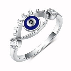 Peireara Evil Eye Ring for Women 925 Sterling Silver Blue Evil Eye Rings Lucky Protection Jewelry Gifts for Women (Evil Eye Ring 9)