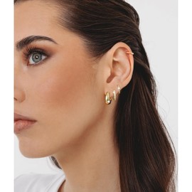 Gold Hoop Earrings Chunky CZ Huggie Hoop Earrings Dangling Hypoallergenic Ear Jacket Stud Earrings Stacks Trendy Cute Cartilage Earring Sets for Multiple Piercing for Women J