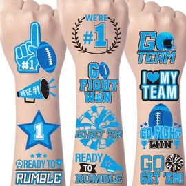 Blue Team Spirit Temporary Tattoos - Gameza 144PCS Football Blue Spirit Week Party Favors Supplies, Glitter Football Team Tattoo Stickers for School Cheerleading Sport Games Accessories Decorations