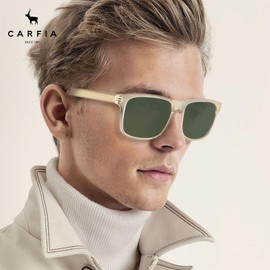 CARFIA Curved Clear Acetate Frame Polarized Sunglasses for Men UV Protection, Cool Eyewears with Embossed Pattern Wire Core