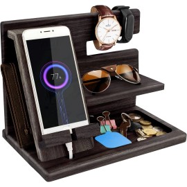 Wooden Phone Docking Station Organizer Nightstand & Desk Accessory Office Work