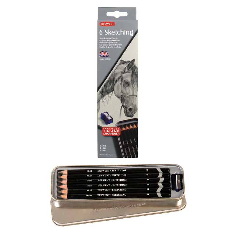 Derwent Colored Pencils, Sketching Pencils, Set of 6, in Metal