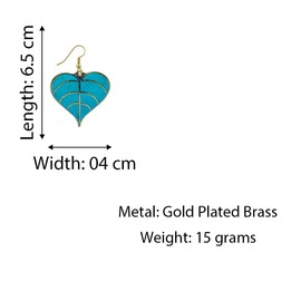 Beautiful Leaf Shape Compressed Turquoise Gemstone Inlay Handmade Gold Plated Brass Modern Contemporary Ethnic Drop Dangle Earring for Women & Teens Designer Fashion Earring Jewellery
