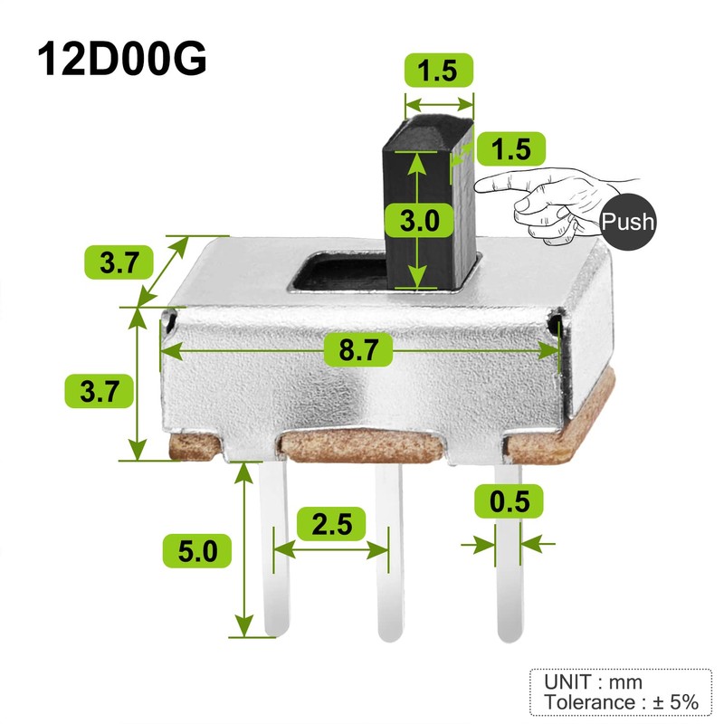 Chanzon SPDT Mini Micro Slide Switch SS12D00G 1p2t 2 Position