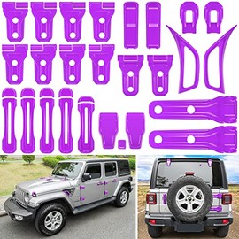 26PCS Full Set Exterior Decoration Trim Kit for Jeep Wrangler JL JLU 2018-2022 Door Hinge Handle Engine Hood Hinge Hood Latch Wheel Eyebrow Side Air Outlet Rear Tailgate Window Hinge Cover (Purple)