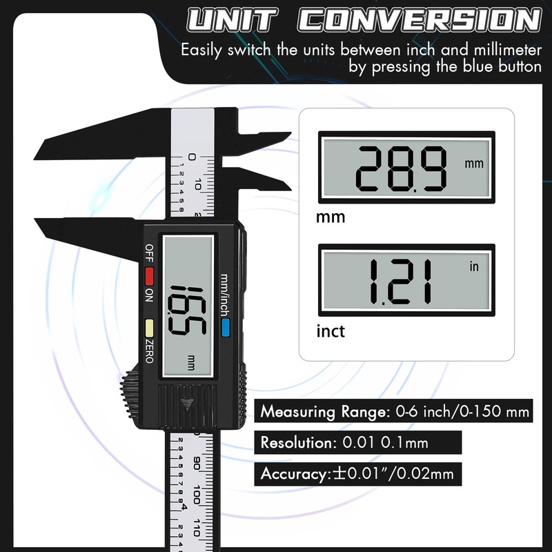 Simhevn Electronic Digital Calipers, inch and Millimeter Conversion,LCD Screen displays