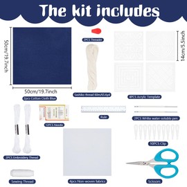 WEBEEDY 4 Sets Sashiko Coaster Kit DIY Sashiko Pattern Template Coasters Kit with 4 Styles Sashiko Acrylic Stencil for Beginners Adults,DIY Japanese Coaster Sashiko Kit for Housewarming Gift