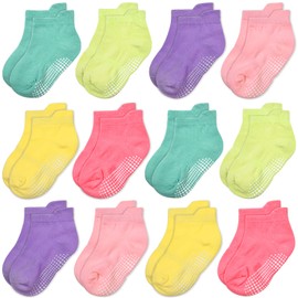 GRPSKCOS Stopper Socks Children 12 Pairs Non-Slip Socks Children ABS Socks Non-Slip Socks for 6-12 Months 1-7 Years Boys Girls, #7 Girls Multicolor-12 Pairs