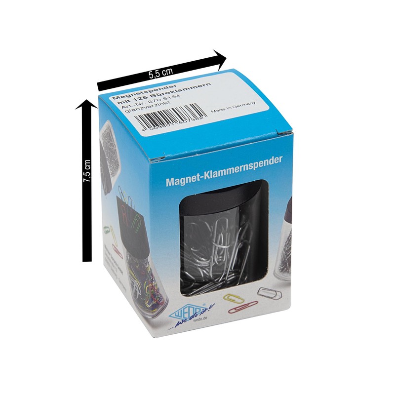 Wedo Round Paper Clip Dispenser with Magnet Filled with 125