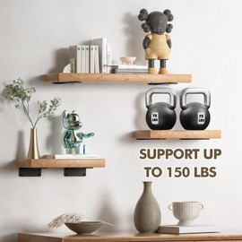MIUGO 6 Pack Heavy Duty Shelf Brackets 8 inch, Floating Shelf Brackets(1/5”-Thick), L-Shaped Wall Shelf Bracket Hidden Shelf Bracket Black（8inch-6pack）
