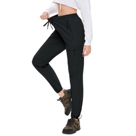 SEVEGO Womens Hiking Pants Tall Inseam 36" Athletic Cargo Pants Lightweight 4 Zipper Pockets Water Resistant Elastic Waist, Black, XL