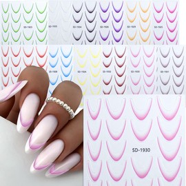 Stickers Unghie Autoadesivi Nail Art Aufkleber 12 verschiedene Designs Selbstklebend Einfach zu Verwenden 9,5x6,5 cm