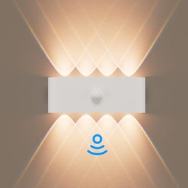 Kinamy Kinamy Wandlampe mit Bewegungsmelder Innen, Wandlampe Innen 8W, LED Wandleuchte Innen Up Down Wasserdicht IP65, Geeignet fr Treppen, Kche, Wohnzimmer, Schlafzimmer, Garten - Wei?