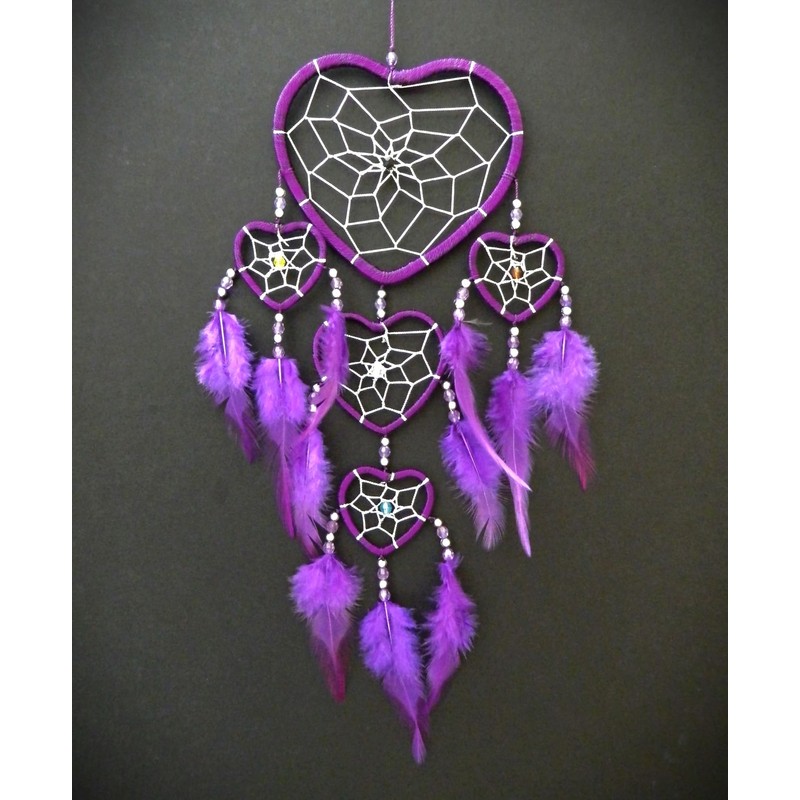 Purple heart dream catcher for girls, lovely wall or ceiling